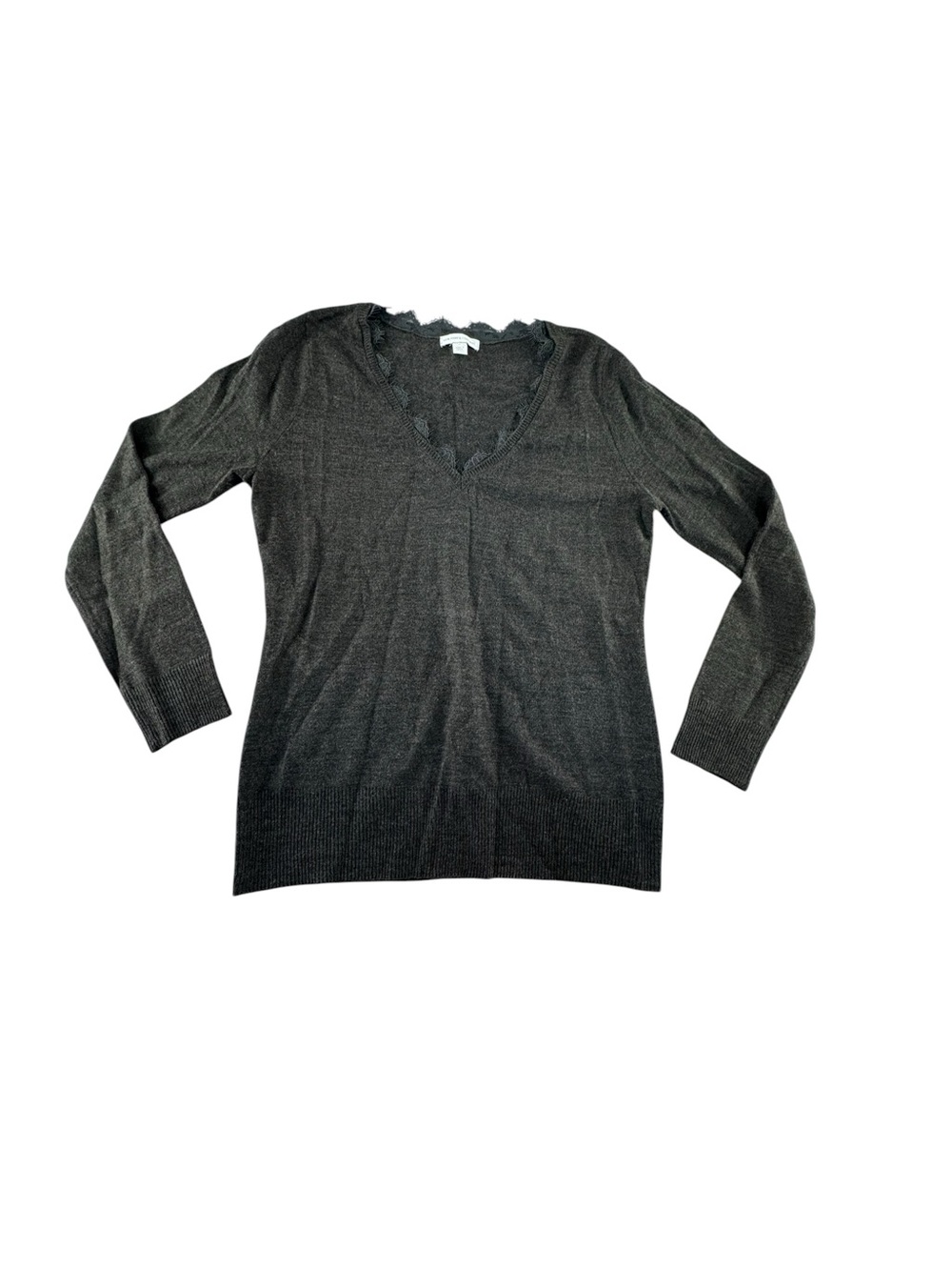 New York & Company Charcoal V-Neck Sweater with lace accent neckline